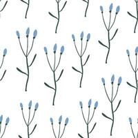 simples vetor padronizar com selvagem plantas, simples azul selvagem flores padronizar em branco. Prado padronizar com azul flores