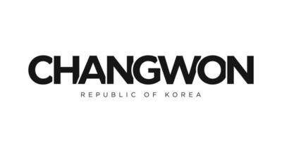 changwon dentro a Coréia emblema. a Projeto características uma geométrico estilo, vetor ilustração com negrito tipografia dentro uma moderno Fonte. a gráfico slogan rotulação.