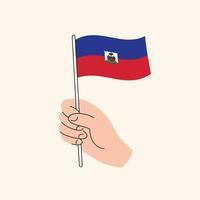 desenho animado mão segurando haitiano bandeira, isolado vetor desenho.