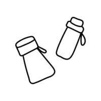 vetor rabisco ilustração do garrafas térmicas ícones para turismo - Preto esboço em branco. térmico containers para quente bebidas enquanto viajando, caminhada e acampamento