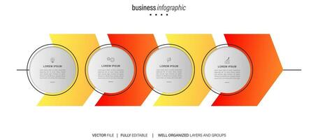 Novo produtos desenvolvimento infográfico gráfico Projeto modelo. editável infochart com ícones. instrutivo gráficos com 4 degrau seqüência. visual dados apresentação. vetor