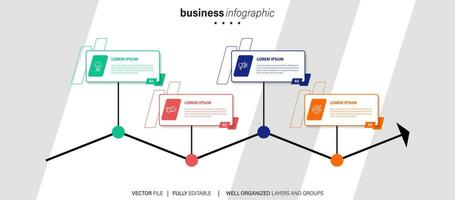 vetor infográfico seta Projeto com 4 opções ou passos. infográficos para o negócio conceito. pode estar usava para apresentações bandeira, fluxo de trabalho disposição, processo diagrama, fluxo gráfico, informação gráfico