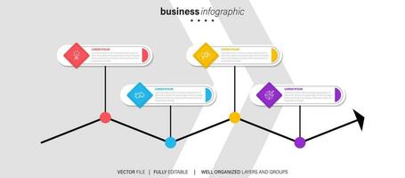 linha degrau infográfico. 4 opções fluxo de trabalho diagrama, círculo Linha do tempo número infográfico, processo passos gráfico. linear vetor infográficos. processo ordem infográfico seta e passos ponto ilustração