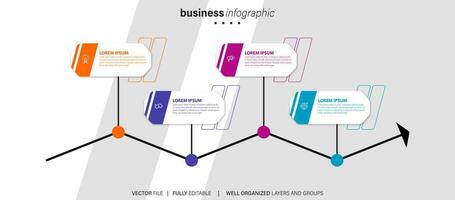 conceito do o negócio modelo com 4 sucessivo passos. quatro colorida gráfico elementos. Linha do tempo Projeto para folheto, apresentação. infográfico Projeto disposição vetor