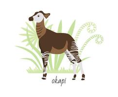 animal okapi isolado em branco fundo. tropical plantas. vetor plano ilustração