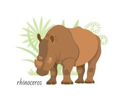 animal rinoceronte isolado em branco fundo. tropical plantas. vetor plano ilustração