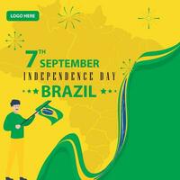 Brasil independência dia 7 setembro celebração vetor modelo bandeira, social meios de comunicação publicar, folheto ou cumprimento cartão com amarelo verde tema e bandeira. vetor ilustração