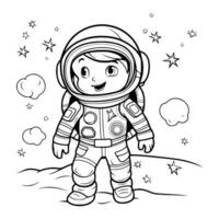 astronauta coloração Páginas desenhando para crianças vetor