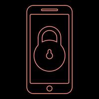 néon Smartphone trava pessoal dados segurança cyber Acesso conceito telefone trancado celular cadeado usar vermelho cor vetor ilustração imagem plano estilo