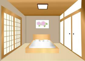 ilustração do interferência cama quarto decoração dentro muji estilo mínimo interior Projeto vetor