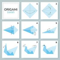 cisne origami esquema tutorial comovente modelo. origami para crianças. degrau de degrau quão para faço uma fofa origami pássaro. vetor ilustração.