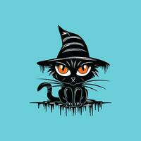 encantador Preto gato com uma bruxa chapéu vetor