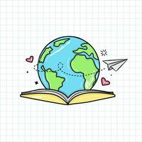 mão desenhado mundo livro ilustração - costas para escola Aprendendo vetor