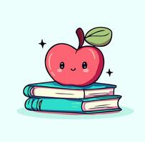 ilustração do uma fofa maçã em uma pilha do livros vetor