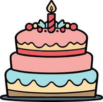 aniversário, casamento, azedo bolo com vela dentro plano cor vetor Projeto dentro branco fundo