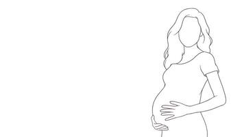 grávida mãe carinhoso aguarde em dela barriga, mão desenhado estilo vetor ilustração