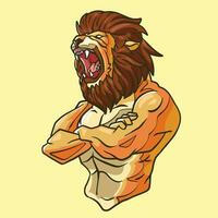 feroz Forte leão mostrando músculo, vetor - ilustrador
