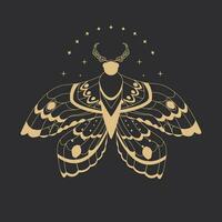 Magia místico traça silhueta dourado linha arte isolado, boho celestial esotérico símbolo, tatuagem ou impressão em Sombrio fundo. vetor ilustração