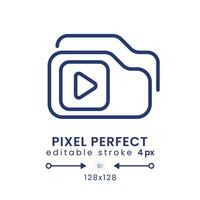 vídeo lista de reprodução linear Área de Trabalho ícone. transmissão serviço. pré-gravado contente. pixel perfeito 128x128, esboço 4 px. gui, ux Projeto. isolado do utilizador interface elemento para local na rede Internet. editável acidente vascular encefálico vetor