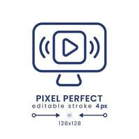 viver transmissão linear Área de Trabalho ícone. Internet vídeo. meios de comunicação jogador Programas. pixel perfeito 128x128, esboço 4 px. gui, ux Projeto. isolado do utilizador interface elemento para local na rede Internet. editável acidente vascular encefálico vetor
