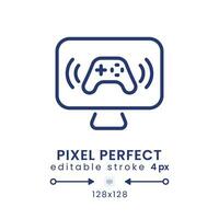 jogos transmissão linear Área de Trabalho ícone. esports torneios. rede transmissão. pixel perfeito 128x128, esboço 4 px. gui, ux Projeto. isolado do utilizador interface elemento para local na rede Internet. editável acidente vascular encefálico vetor