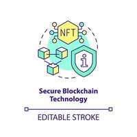 seguro blockchain tecnologia conceito ícone. protegido transações. nft benefício abstrato idéia fino linha ilustração. isolado esboço desenho. editável acidente vascular encefálico vetor