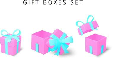 presente caixas conjunto 3d Rosa e azul Projeto vetor