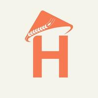 carta h agricultura logotipo em conceito com agricultor chapéu ícone. agricultura logótipo modelo vetor