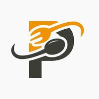 carta p restaurante logotipo combinado com garfo e colher ícone vetor