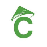 carta c agricultura logotipo em conceito com agricultor chapéu ícone. agricultura logótipo modelo vetor
