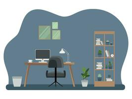 interior do a escritório local de trabalho com mobiliário. plano desenho animado estilo. vetor ilustração