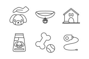 cachorros coisa ícone conjunto com acessórios para animais de estimação, plano estilo, isolado em branco fundo. vetor