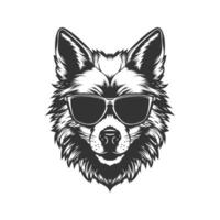 Lobo vestindo oculos de sol, vintage logotipo linha arte conceito Preto e branco cor, mão desenhado ilustração vetor