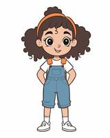 uma desenho animado menina vestindo macacão e uma arco de cabelo vetor