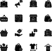 pacote do comércio eletrônico e compras glifo ícones conjunto vetor