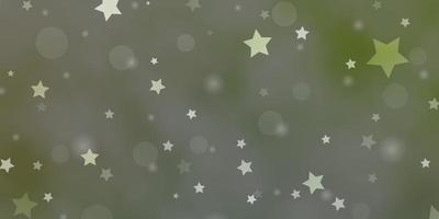 padrão de vetor verde claro com círculos, estrelas. glitter ilustração abstrata com gotas coloridas, estrelas. padrão para desenho de tecido, papéis de parede.