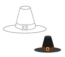 Preto peregrino chapéu. tradicional chapéu Como símbolo do Ação de graças. vetor plano ilustração e linha arte para coloração página