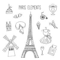 Elementos de Doodle com tema de Paris vetor