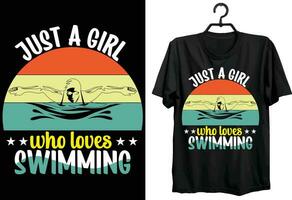 somente uma menina quem O amor é natação. natação camiseta Projeto. engraçado presente item natação camiseta Projeto para natação amantes. vetor