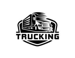 caminhão vetor logotipo ilustração, bom para mascote, entrega ou logística, logotipo indústria, plana cor, estilo com azul.