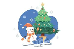 Natal árvore com boneco de neve ilustração conceito. uma plano ilustração isolado em branco fundo vetor