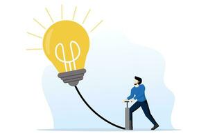 conceito do o negócio melhoria e crescimento. homem de negocios inflar uma luz lâmpada placa balão. o negócio estratégia, ideia, investimento, fortuna, gerenciamento, marketing plano vetor ilustração. ilustração.