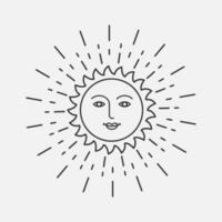 Sol face linha arte ícone. místico elemento para projeto, boho logotipo, tatuagem. celestial boêmio símbolo. vetor ilustração