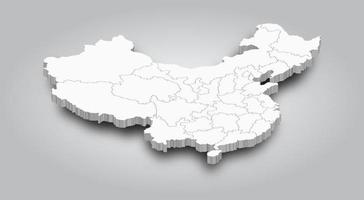 Mapa 3D da China e da província com sombra no fundo gradiente de cor cinza. Visão de perspectiva . vetor. vetor