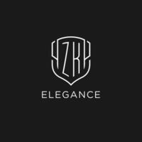 inicial zk logotipo monoline escudo ícone forma com luxo estilo vetor