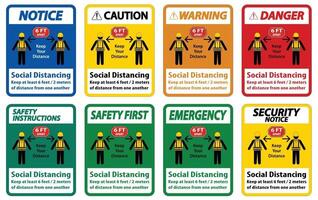 conjunto de sinal de construção de distanciamento social vetor