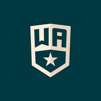 inicial wa logotipo Estrela escudo símbolo com simples Projeto vetor