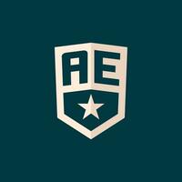 inicial ae logotipo Estrela escudo símbolo com simples Projeto vetor