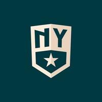 inicial Nova Iorque logotipo Estrela escudo símbolo com simples Projeto vetor