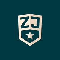 inicial zj logotipo Estrela escudo símbolo com simples Projeto vetor